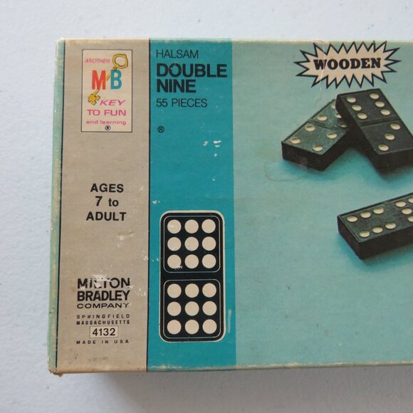 Milton Bradley Vintage Wooden Dominoes 1970 Complete Set 55 Pieces Halsam Dragon - Picture 3 of 11